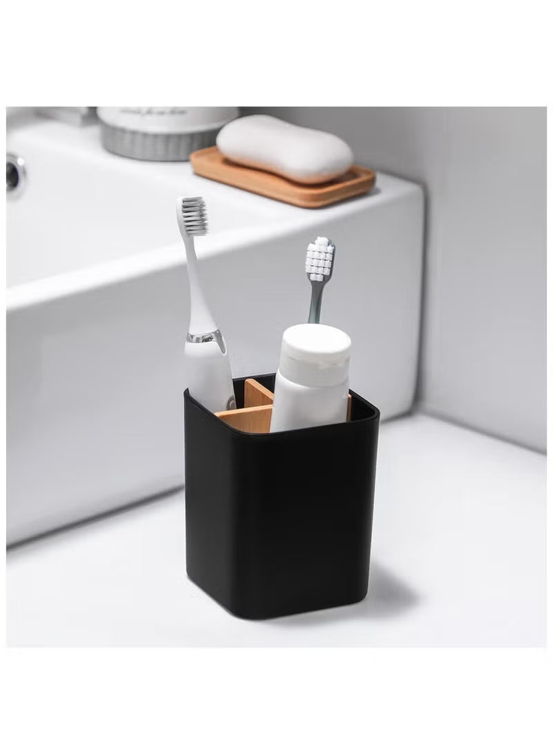 YAPICI Bamboo Toothbrush Holder for Bathrooms, 3 Slots Toothbrush and Toothpaste Holder Bathroom Counter Organizer for Electric Toothbrushes, Floss, Razors (Black) - Image 4